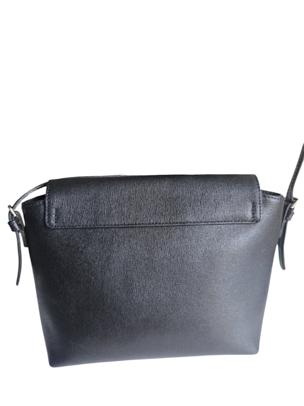 Furla- Black Saffiano Leather Turn-Lock Crossbody Bag w/ Red Interior